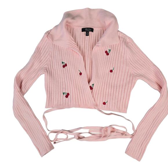 Witty Fox Sweaters - Witty Fox Womens Pink Cherry Wrap Long Sleeve Sweater Top Medium